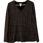 Chico's Black & Brown Shirt Sheer Sleeves Size 2 Business Casual Cottage Office Photo 0