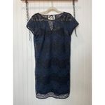 Loft NWT  Lace Dress Blue & Black Sheer Yoke Short Sleeve Mini Shift Dress Size 6 Photo 2
