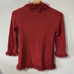 Chico's Size 1/Large Red Wool Blend Fringe Cardigan Sweater Textured Holiday Photo 5