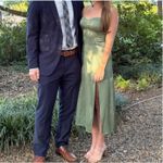 Abercrombie & Fitch  Camille Green Satin Midi Dress Size Large Olive Green Date Photo 10