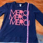 J.Crew Merci pink Graphic Crewneck Sweatshirt Navy Blue XS 100% cotton Photo 6