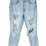 Aeropostale SZ 10 Mom Jeans Distressed Rips Hi-Rise Light Wash Zip-Fly Pockets Photo 0