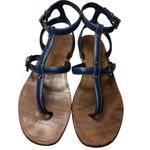 Prada  Women’s Size 37 7 Blue Leather Silver Studded Accents T-Strap Sandals Photo 3
