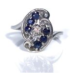 14KT SOLID WHITE GOLD DIAMOND & SAPPHIRE VINTAGE .64 TOTAL CARAT RING Photo 0