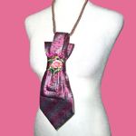 “Dainty Dapper”Pink Patterned necktie necklace with Floral Accent Pink Photo 3