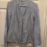 H&M  Blue Striped Linen Rayon Button Up Top Blouse Women’s‎ Sz 10 Beachy Summer Photo 0