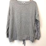 William Rast Plus Size Gray Blue White Stripe Long Sleeve Tie Back Knit Top 1X Photo 0