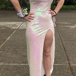 Lucy in the Sky iridescent/white gala sequin luxe maxi dress bachelorette xs Photo 2