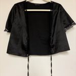 SheIn Black Open Front Tie Crop Top M Photo 4