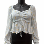 Sophie Rue Blue Floral Smocked Peplum Blouse Size S Puff Long Sleeve Photo 0