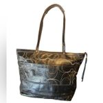 Coach Signature Stripe Stitched Black Leather Tote Bag Photo 2