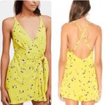 Free People  Tango At Night Electric Yellow‎ Floral Wrap Shorts Romper Size 4 Photo 1