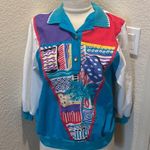 Vintage Teddi Unisex Windbreaker Shirt w/ Matching Jacket Abstract EUC Sz XL 80s Blue Photo 6