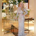 Mac Duggal 4316D Long Sleeve Beaded Formal Black Tie Evening Gown Platinum Gold Photo 4