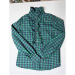 CK Bradley Women's Green Navy Plaid Ruffled Mock Neck Long Sleeve Shirt Size L Size L Photo 2