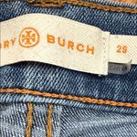 Tory Burch  Embroidered Hem Jeans Women’s Size 29 Light Wash Straight Leg Raw Hem Photo 9