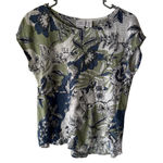Halston 100% Linen Floral‎ Green Blue White Short Sleeve Top Size L Size L Photo 0