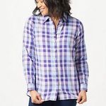 Joan Rivers Long Sleeve Green Blue White Plaid Shirt Back Ruffle Detail Medium Photo 0