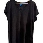 Old Navy NWT Black Linen Blend V Neck Oversized Short Sleeve TShirt Womens Small Photo 0