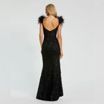 Mac Duggal 20889 Womens Black Sheer Applique Bustier Gown with Feather Straps Photo 3