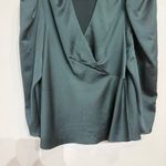 EXPRESS  Green Long Sleeve Faux Wrap Blouse Sz L Photo 3