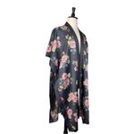 Torrid Kimono Robe Side Tie Open Front Gray Pink Floral Satin Women’s Plus OS Photo 3