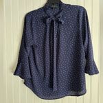 Sweet Wanderer  Navy Blouse with Subtle Dots and Tie Photo 0