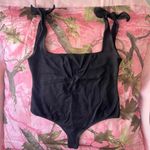 Free People coquette black bodysuit bow tie straps square neck Photo 7