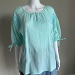 Vintage Sea Glass Blue Peasant Top Blouse Crotchet Lace Size M Size M Photo 1