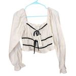 Thirty Thirty LA Size Small S White Black Bow Long Sleeve Crop Top Blouse NEW Photo 0
