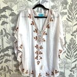 Luxe  BY LISA VOGEL | embroidered white bronze gold Kaftan Cover up or top sz S Photo 0
