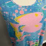 Vintage Babydoll Dress Coverup Fish Tropical Ocean Print Lounge Travel Blue Pink Size M Photo 3