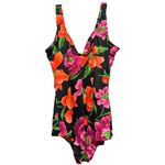 Maxine of Hollywood One-Piece Swimsuit Floral Black Size 20W Ruched V-Neck NWT Photo 1