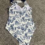 Tidal Lay Tm Womens Sexy one Piece Bow Full Coverage Tummy Control Blue Hand Printed Swimsuits, Cute Plus Size Photo 10
