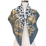 Adolfo  Gray & Gold Leopard Baroque Silk Square Scarf Large Shawl Wrap Silk Grey Photo 8