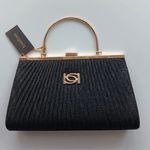 Bebe Black Elegant Evening Handbag with Gold Handle – Pleated Design, Classy & Stylish Photo 0
