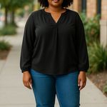 H by Halston Women’s H Halston Cotton Sheer Long Sleeve Blouse XL Business Casual Office wear Photo 0