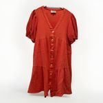 FRNCH  Short Sleeve Tiered Mini Dress 100% Cotton Crinkle Beachy CORAL PINK‎ Sz M Photo 1