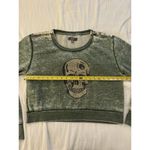 Saks 5th Avenue GRAY by Saks Fifth Avenue Sz XS Green Skull Rhinestone Sweater Thumbhole Cropped Photo 4