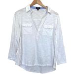 Jones New York  white long roll tab sleeve pullover cotton blouse top large Photo 1