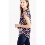 J.Crew  100% Silk Floral Hibiscus Print Flutter Sleeve Blue Pink Top 12P Photo 2