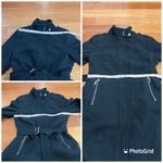 Cole Haan Black Wool Leather Trim Trench tailored fit Coat size 12 Photo 5