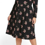 Old Navy Black Floral Print Fit & Flare Scoop Neck Long Sleeve Midi Dress XXL Photo 0
