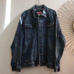 Vintage Wrangler Men Hero Trucker Rugged Thrashed Jacket Navy Blue Denim Jean 90s Y2K Dark Wash Photo 0