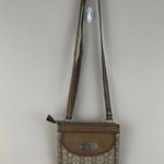 Fossil Beige Tan Leather Fabric Crossbody Sling Bag Purse Photo 1