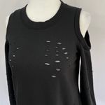 Central Park West New Distressed Cold Shoulder Zip Back Los Feliz Sweatshirt Black Photo 9