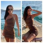 ZARA Brown Asymmetric Draped Cut Out Ruched Mini Dress Size XS 7733/075 Photo 10