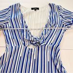 Lulus  Sun On My Side Blue‎ White Striped Tie Front Cutout Skater Dress MEDIUM Photo 7