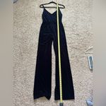 Love j  Blue Velvet Velour Sleeveless Cami Wide Leg Overalls Jumpsuit Romper L Photo 4