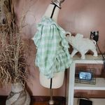 Olivaceous  Size Small S Checkered Crop Blouse Green White Cottage Core Photo 10